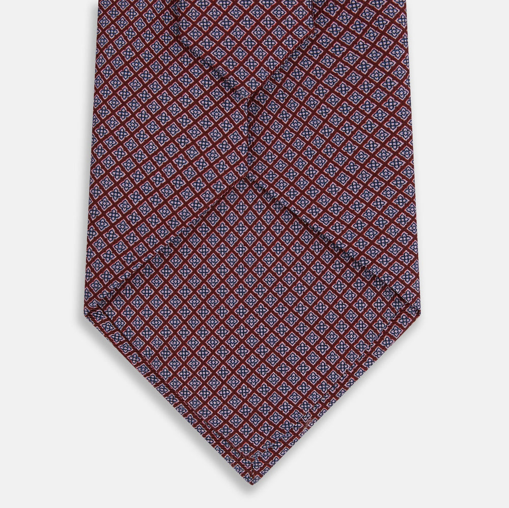 Indies Red Floral Square-Print Silk Tie