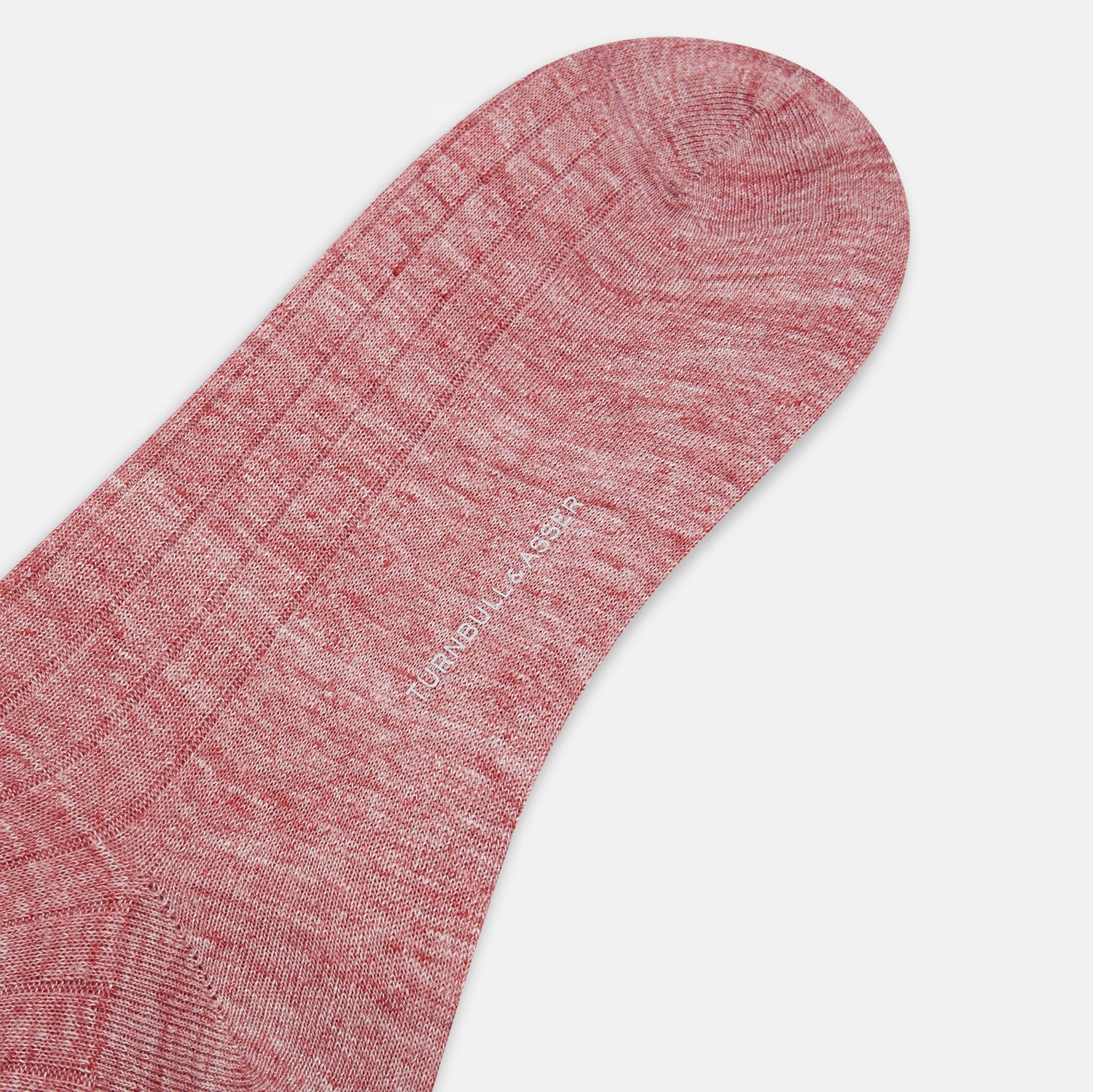 View 3 of product The image displays a single Turnbull & Asser Burgundy Linen Mid-Length Sock, upright as if worn on a foot, set against a plain white background.