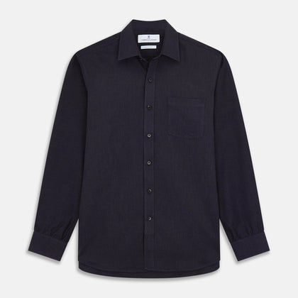 Navy Weekend Fit Cotton & Wool Shirt with Derby Collar and 1 Button Cuffs Image 2