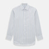 View 1 of product The Turnbull & Asser Navy and Blue Multi Stripe Mayfair Shirt features long sleeves, a T&A collar, and buttoned cuffs, shown against a white background.