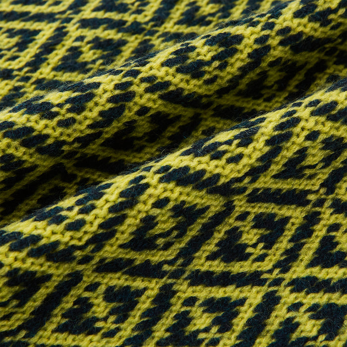 Petrol Green and Chartreuse Diamond-Patterned Cashmere Knitted Scarf Image 2