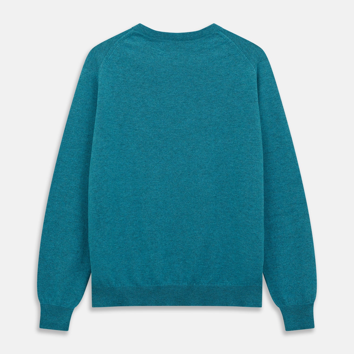 View 3 of product The Teal Glenn Crew Neck Jumper by Turnbull & Asser is shown against a white background, featuring a classic long-sleeve design with ribbed cuffs, collar, and hem.