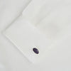 View 3 of product Turnbull & Asser Navy Striped Oval Enamel Cufflinks feature navy blue and black diagonal stripes, shiny silver edges, and a modern oval shape—reflecting masculine elegance in every detail.