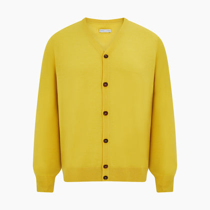 Canary Yellow Fine Merino V-Neck Cardigan Image 4