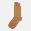 View 2 of product The Turnbull & Asser Rust Linen Mid-Length Sock is shown on a white background, featuring a ribbed texture for breathable comfort in everyday wear.