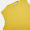 View 2 of product The Turnbull & Asser Canary Yellow Cashmere Round Neck Vest is a sleeveless jumper featuring ribbed collar, hem, and armholes, shown against a plain white background.