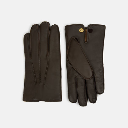 Brown/Beige Fur-Lined Hairsheep Leather Touchscreen  Gloves