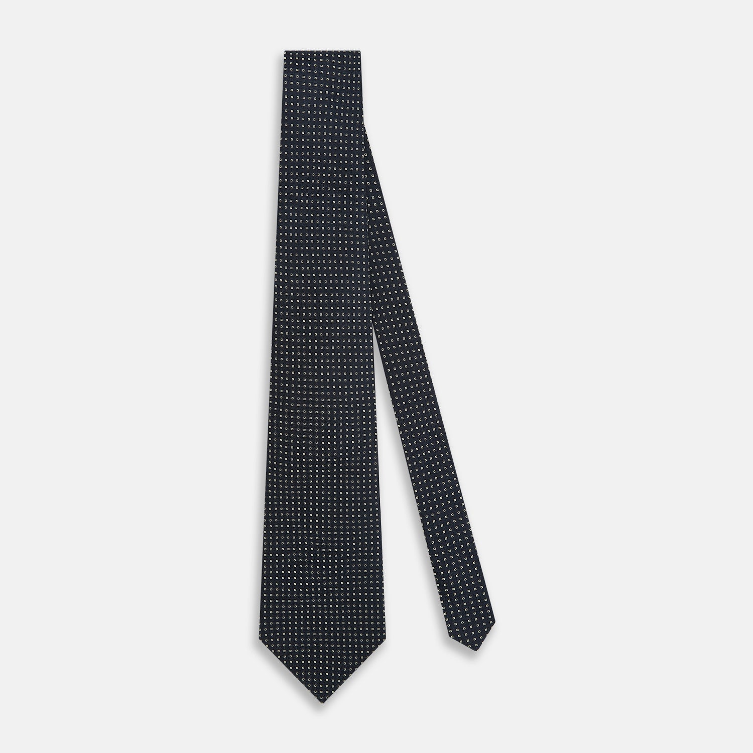 Navy and White Square Silk Tie