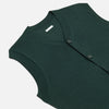 View 2 of product The Turnbull & Asser Petrol Green Fine Merino V-Neck Sleeveless Cardigan features two front pockets, a button-up design, and is shown against a plain white background.