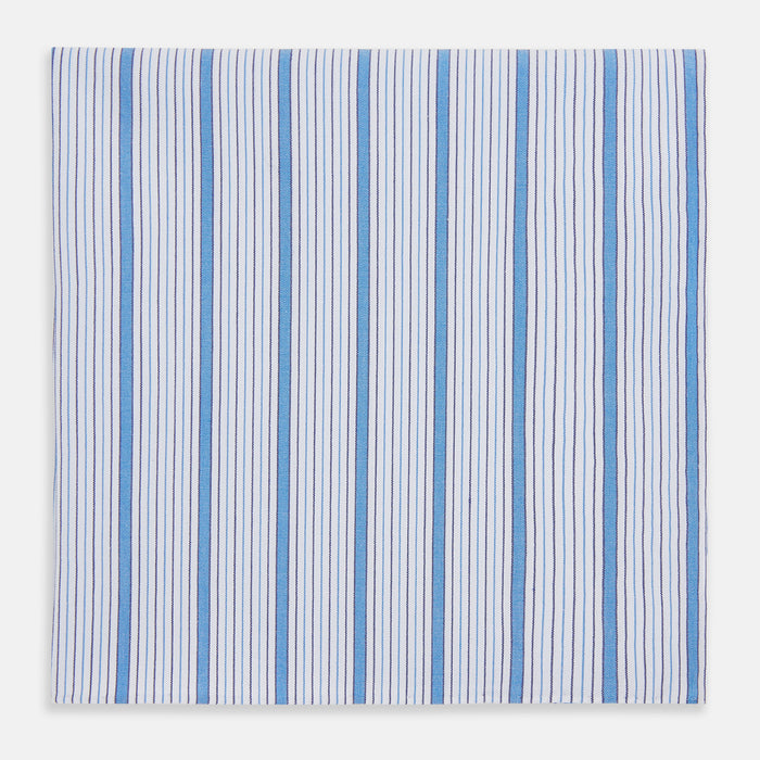 Hand Rolled Blue Multi Track Stripe Handkerchief