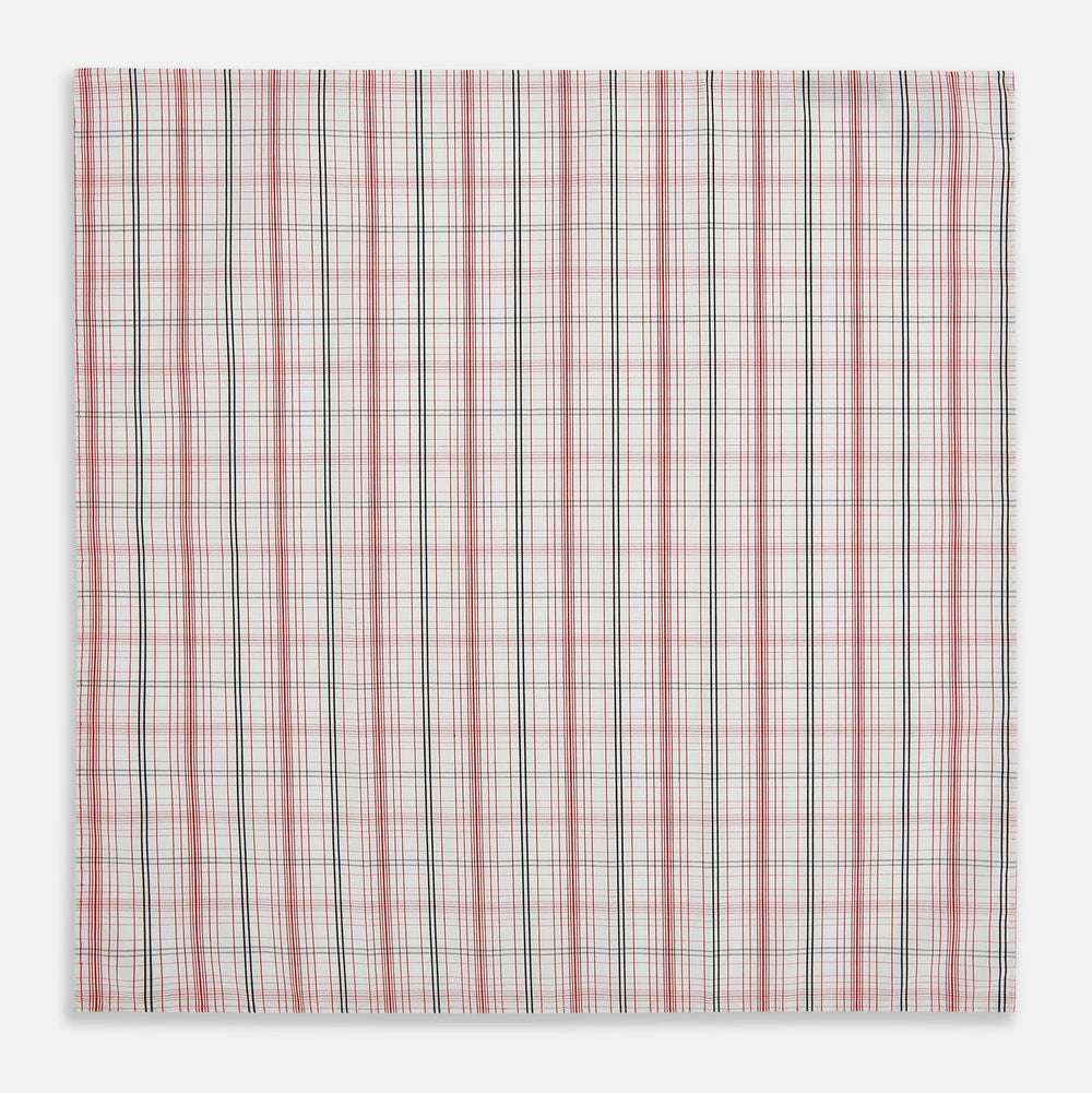 A close-up of the Red Multi Check Hand-Rolled Handkerchief by Turnbull & Asser, showcasing its classic check pattern and expert English craftsmanship.