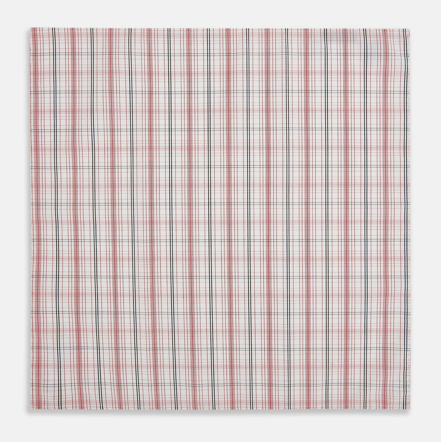 View 3 of product A close-up of the Red Multi Check Hand-Rolled Handkerchief by Turnbull & Asser, showcasing its classic check pattern and expert English craftsmanship.