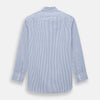 View 3 of product The Turnbull & Asser Navy Bengal Stripe Mayfair Shirt is a long-sleeved, collared formal shirt with blue and white stripes, white buttons, and buttoned cuffs—ideal for classic style enthusiasts. Displayed on a plain white background.