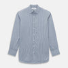 View 1 of product The Steel Grey Ticking Stripe Mayfair Shirt by Turnbull & Asser is a long-sleeved, button-up shirt with a collar, crafted from fine Italian cotton and featuring slim steel grey and white stripes with white buttons for a classic touch.