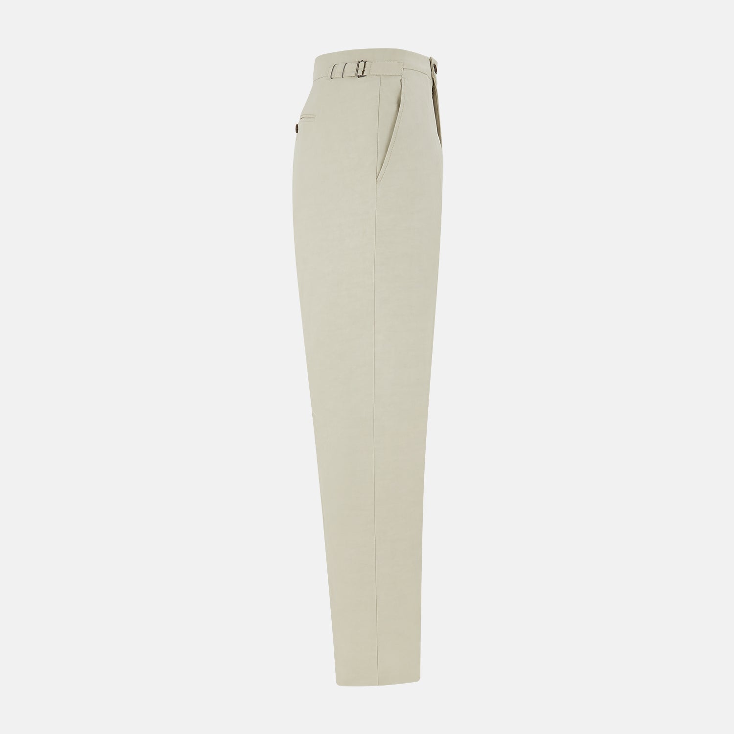 View 12 of product Turnbull & Asser Taupe Cotton Blend Henry Trousers with a straight-leg formal cut, button and zipper closure, belt loops, and side pockets, shown against a plain white background.
