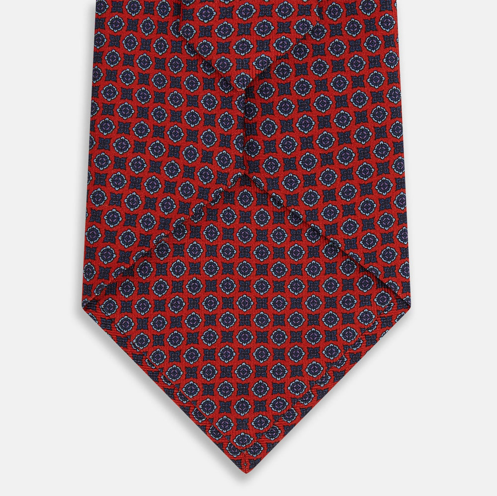 Red and Blue Geometric Floral Silk Tie