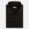 View 5 of product A brown Rugby Polo Shirt by Turnbull & Asser, made of pure cotton with long sleeves, a collar, and a short buttonless placket, is laid flat on a white background.