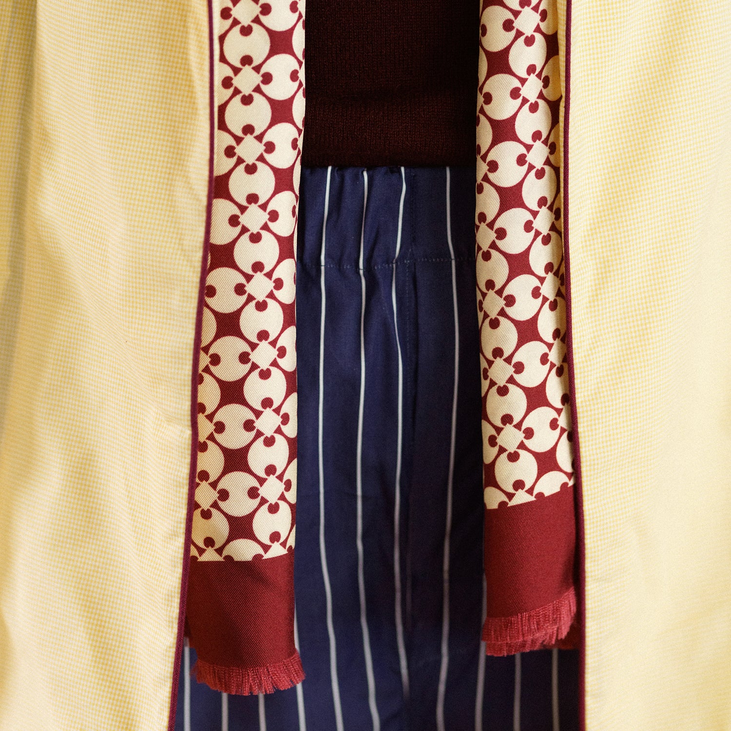 View 3 of product Turnbull & Asser Navy Stripe Modern Pyjama Trousers in superfine cotton with white stripes, elastic waistband, and relaxed fit, presented against a plain white background.