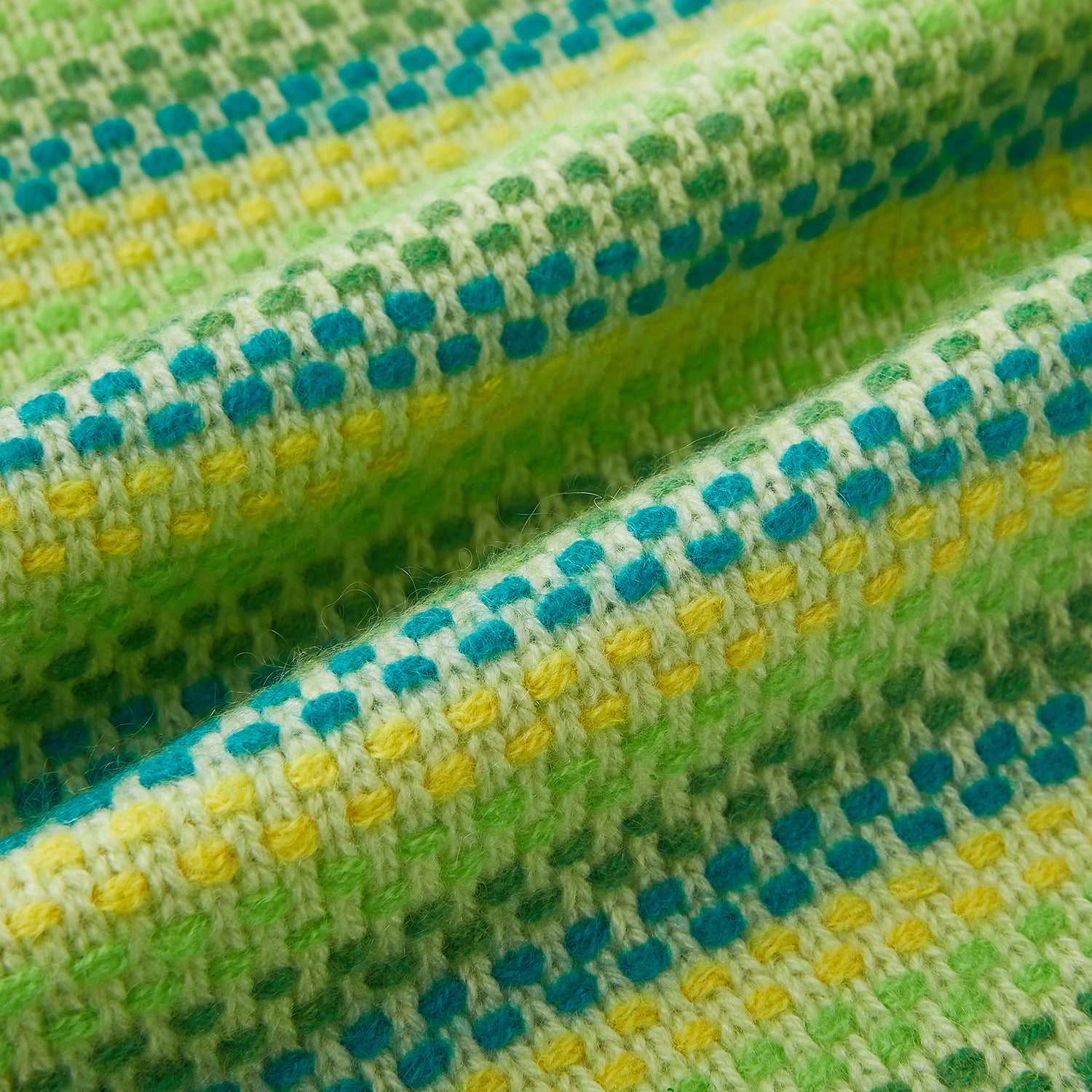 Image 3 of product The Turnbull & Asser Green, Yellow and Teal Rib-Jacquard Cashmere Knitted Scarf features horizontal stripes and a luxurious finish—an elegant accessory to elevate any look.