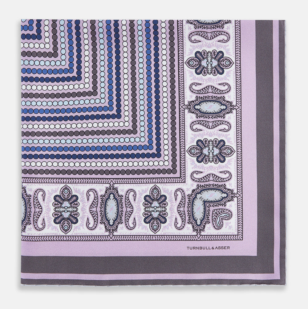 Lilac Dots and Paisley Silk Pocket Square