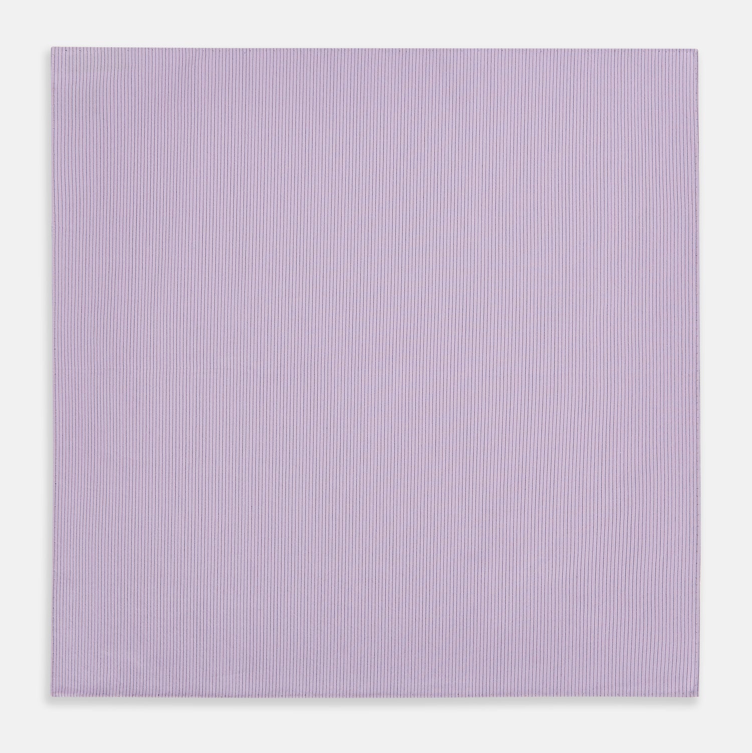 Image 3 of product The Turnbull & Asser Lilac Pinstripe Hand-Rolled Handkerchief is a neatly folded, square, lavender piece with a subtle ribbed texture and hand-rolled edges, displayed flat on a white background.