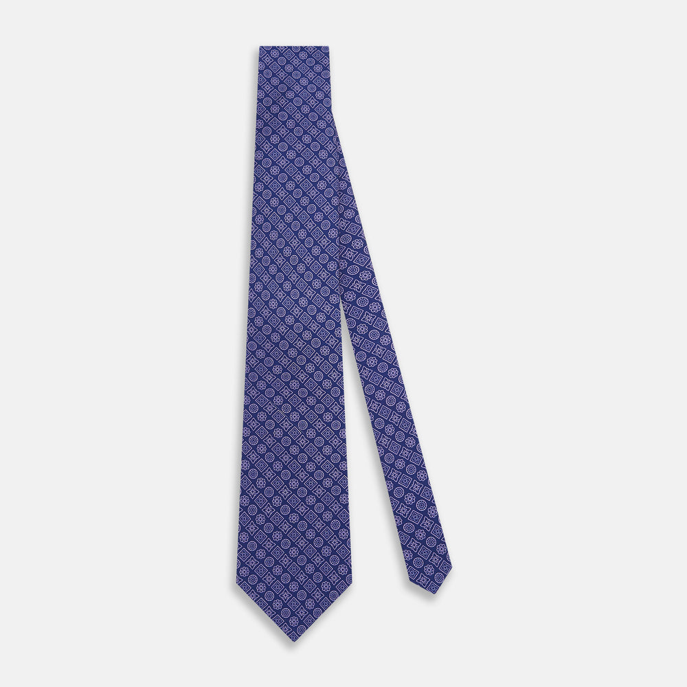 Azzurro Floral Tile Pattern Printed Silk Tie