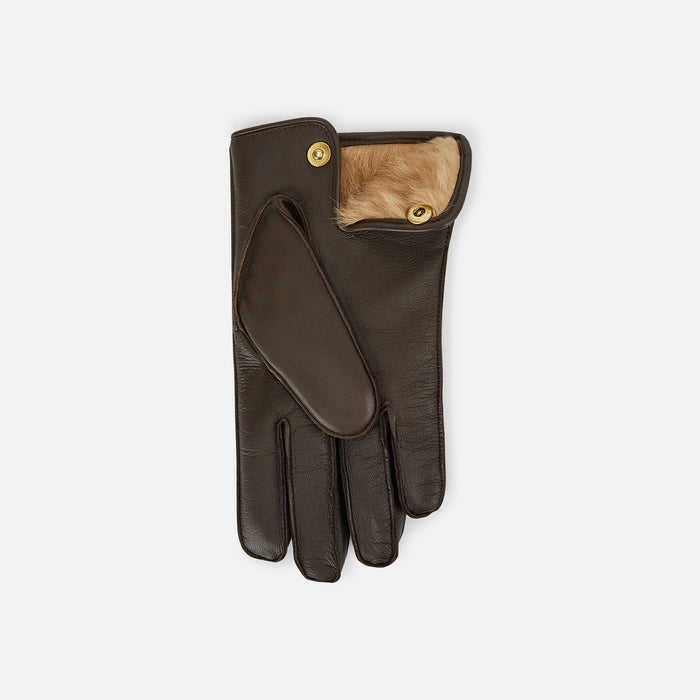 Brown/Beige Fur-Lined Hairsheep Leather Touchscreen  Gloves Image 3