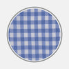 View 1 of product A close-up of Turnbull & Asser’s Blue Wide Gingham Check Cotton Fabric is shown inside a gray circular border on a plain white background.