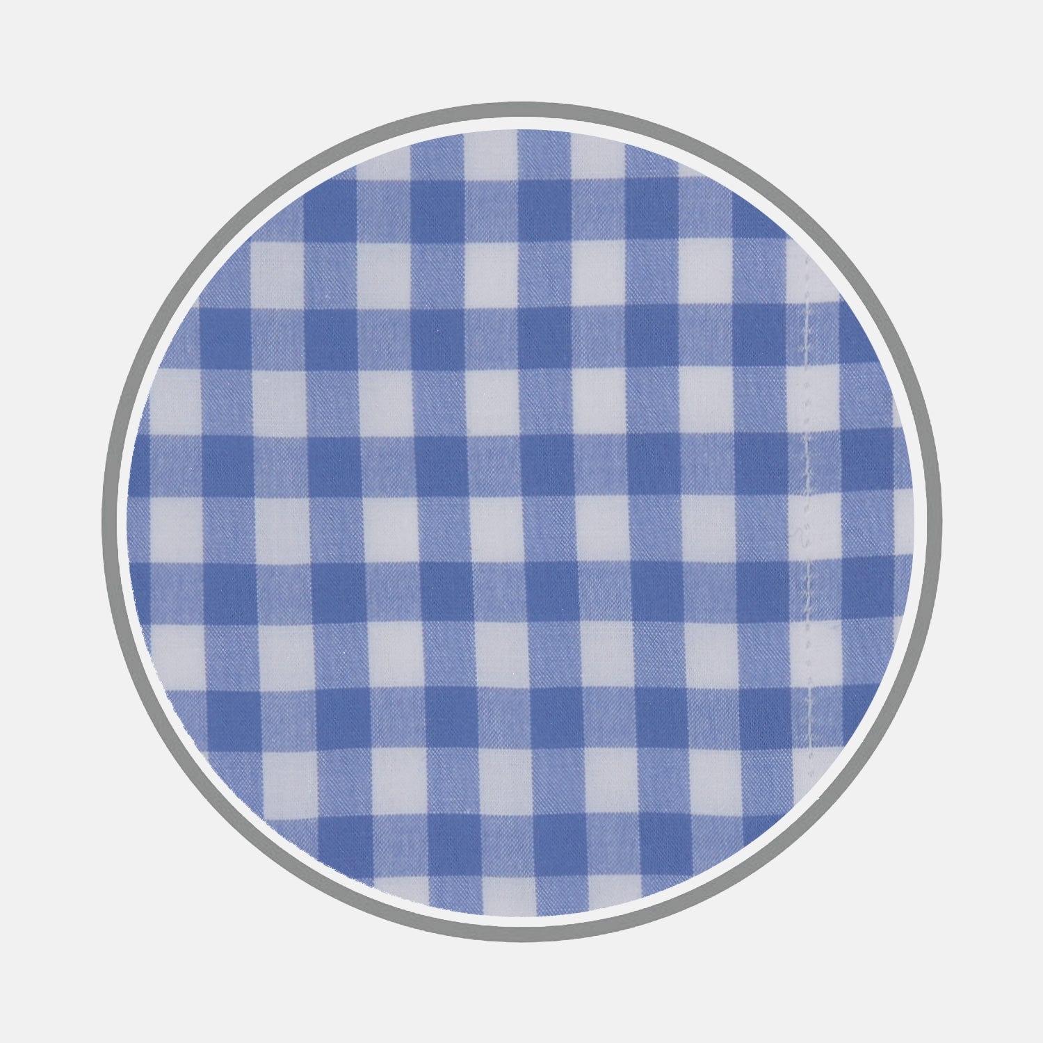 View 1 of product A close-up of Turnbull & Asser’s Blue Wide Gingham Check Cotton Fabric is shown inside a gray circular border on a plain white background.