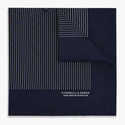 Navy and White Stripe Silk Pocket Square Image 4