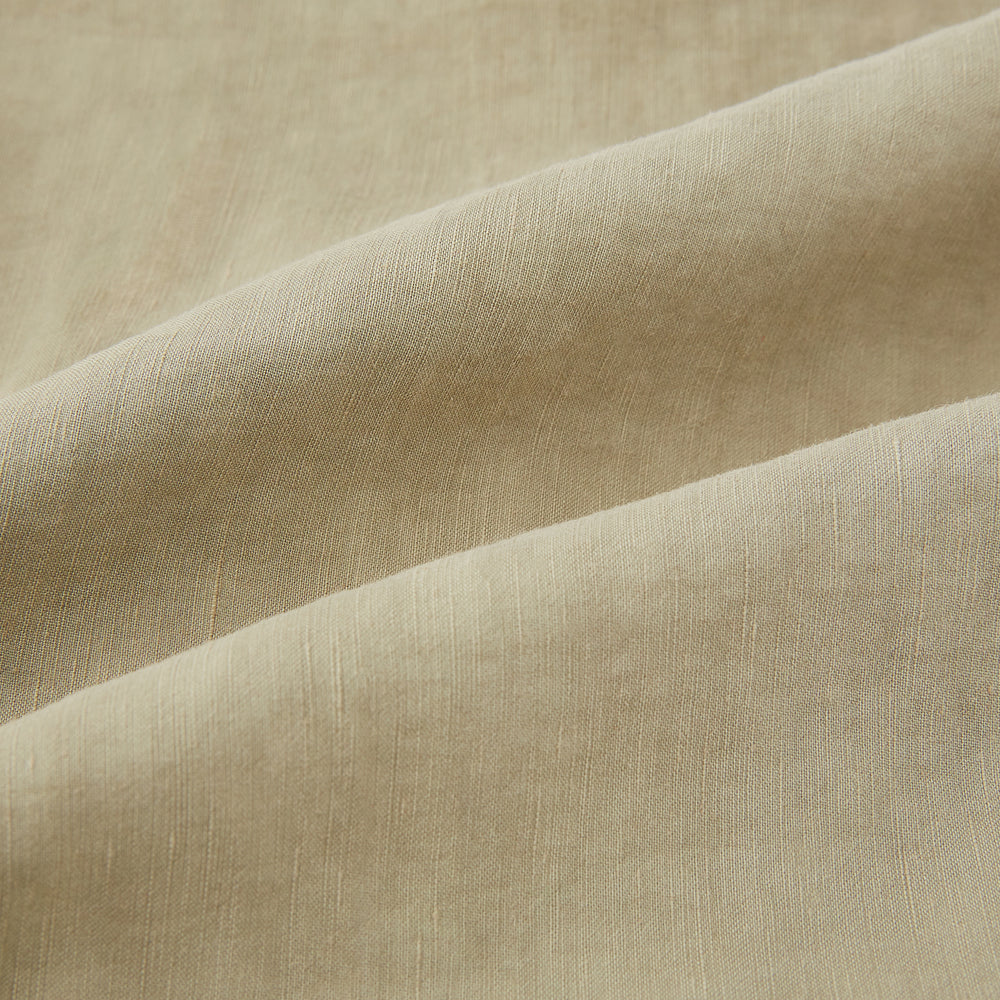 Turnbull & Asser's Taupe Linen Henry Trousers, made from a linen-cotton blend, feature a straight-leg cut, button and zip closure, belt loops, and adjustable waist tabs—shown against a plain white background.