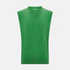View 5 of product The Turnbull & Asser Fern Green V-neck Sleeveless Vest features a ribbed hem and is perfect for elegant ensembles, presented against a plain white background.