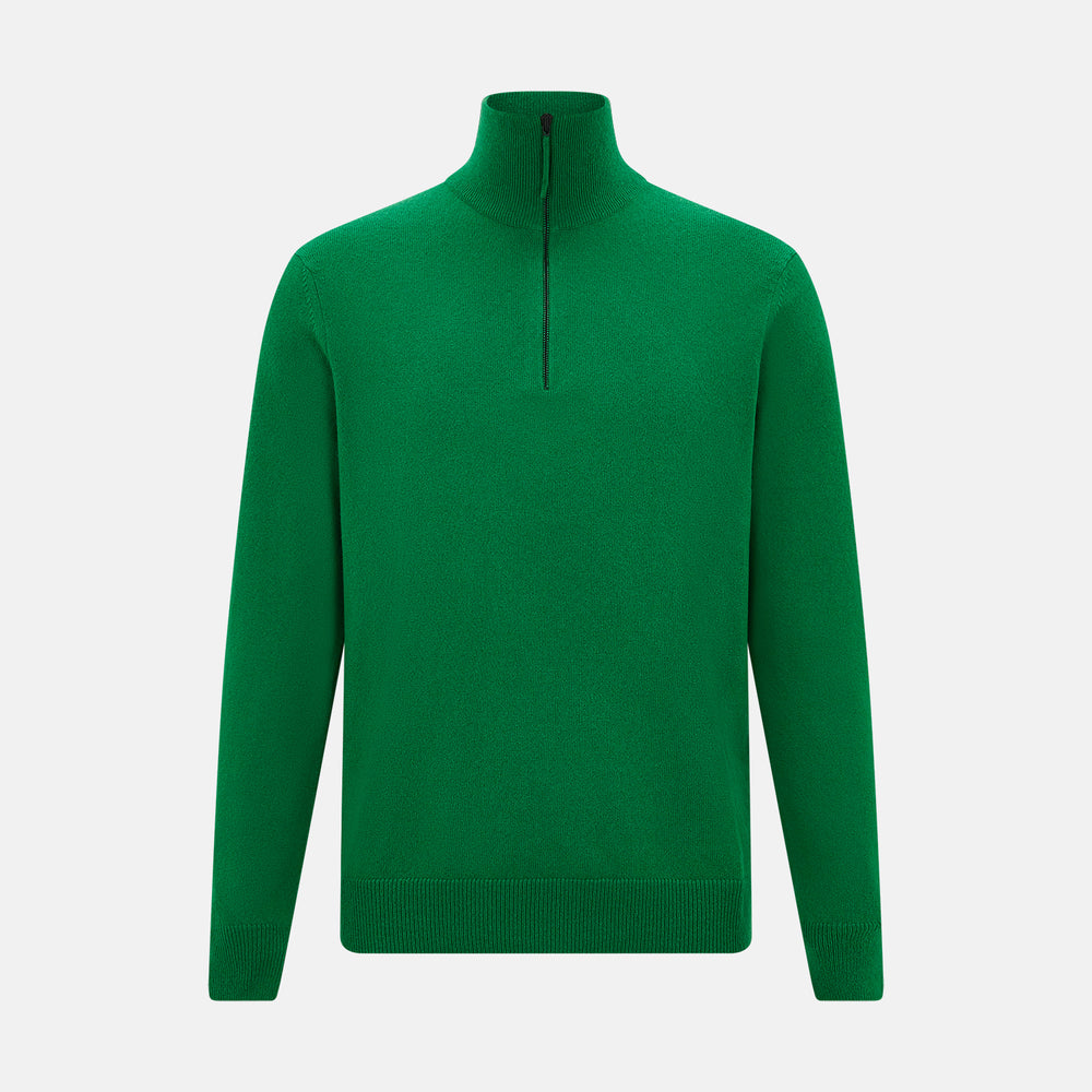 Grass Green Half-Zip Cashmere Jumper