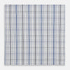 View 3 of product The Turnbull & Asser Blue and Navy Multi Check Hand-Rolled Handkerchief features a blue and white plaid design with thin, evenly spaced lines, shown flat against a white background.