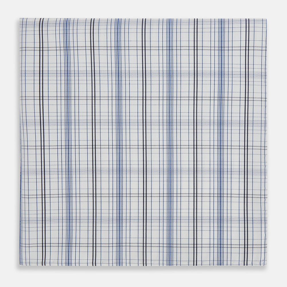 Blue and Navy Multi Check Hand-Rolled Handkerchief