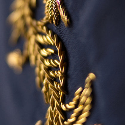 Navy Gold Embroidered Botanical Tie Image 3