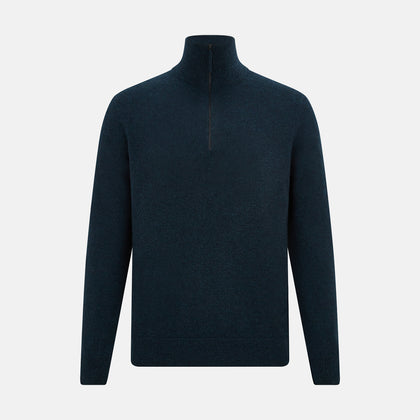 Dark Green Melange Half-Zip Cashmere Jumper