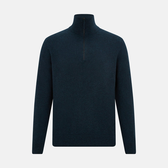 Dark Green Melange Half-Zip Cashmere Jumper