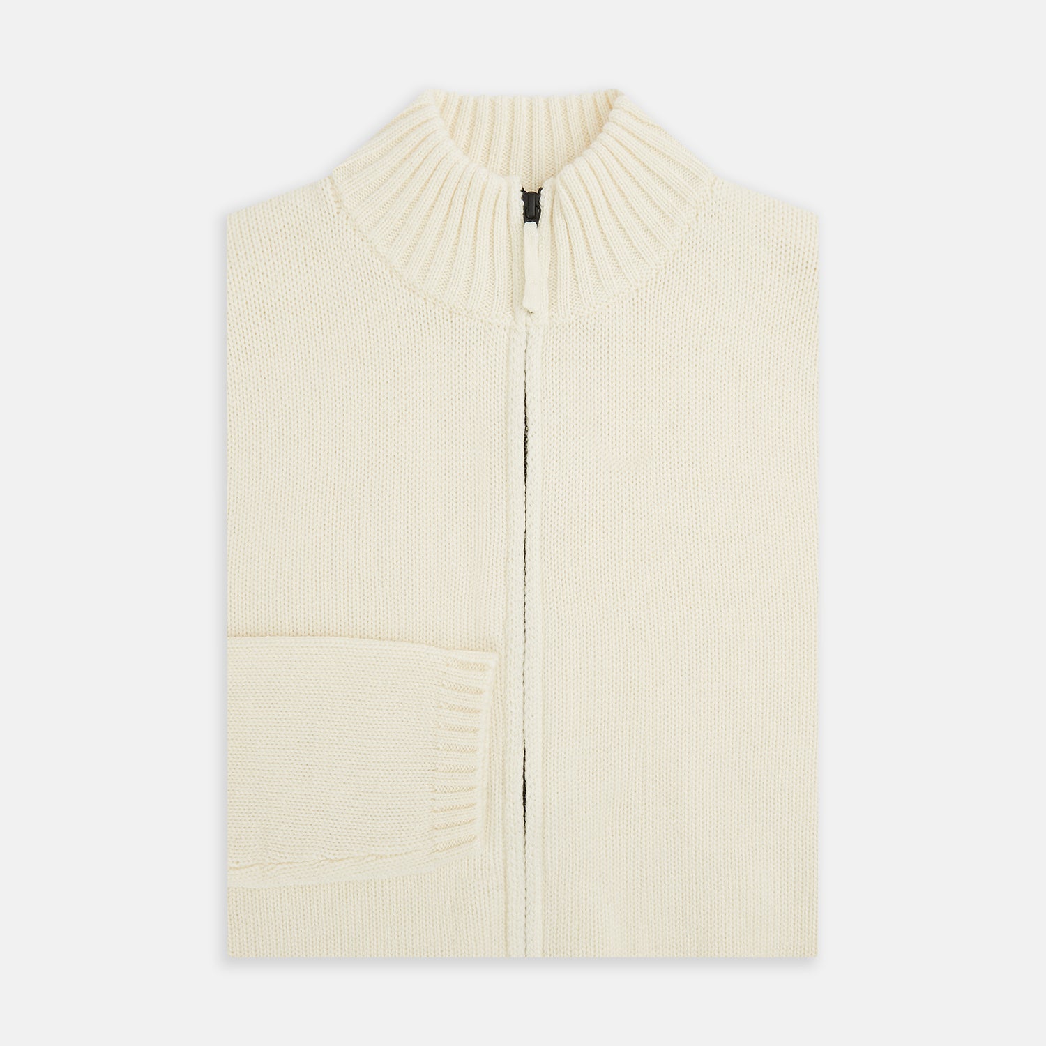 White Merino High Neck Zipped Cardigan