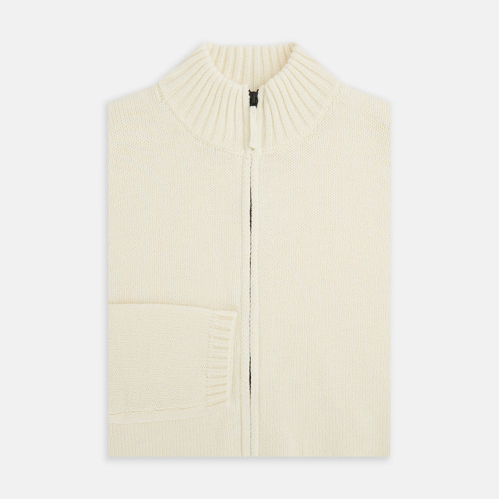 White Merino High Neck Zipped Cardigan Image 3