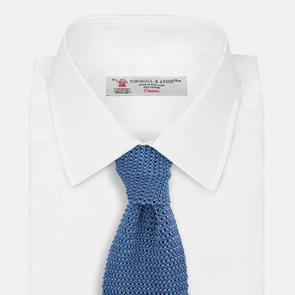 KNITTED MID BLUE SILK PLAIN TIE