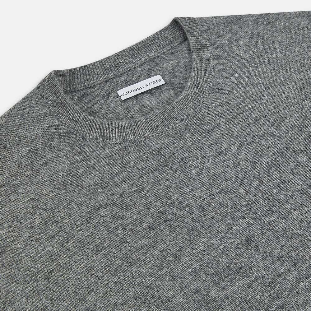 Grey Melange Cashmere Round Neck Jumper