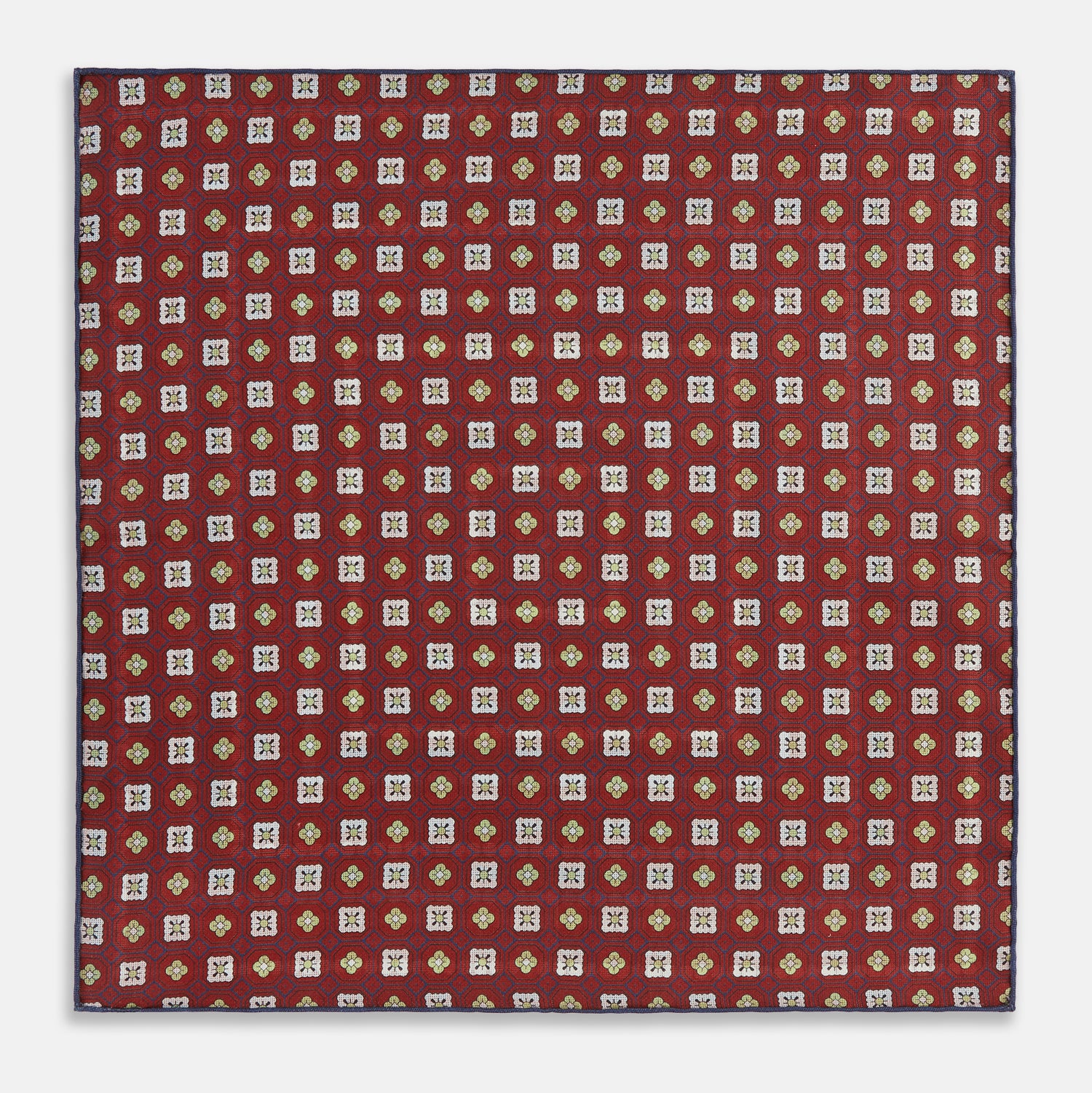 Image 10 of product Red Dots and Floral Tile Double-Sided Silk Pocket Square
