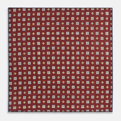Red Dots and Floral Tile Double-Sided Silk Pocket Square Image 9