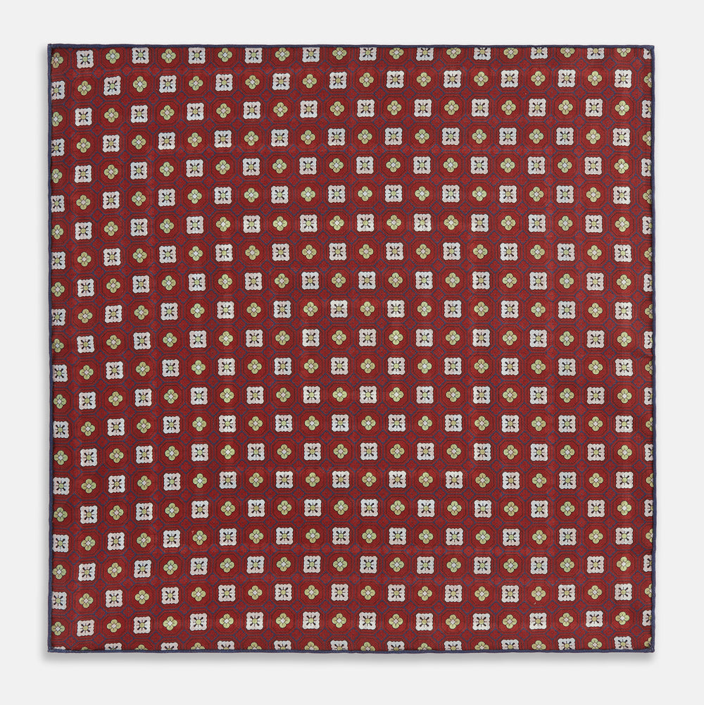 Red Dots and Floral Tile Double-Sided Silk Pocket Square