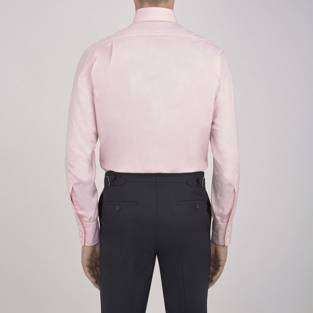 The Turnbull & Asser Pink Royal Oxford Cotton Shirt features a button-down collar and 3-button cuffs, ideal for men's weekend wear. Displayed against a plain white background.