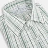 View 2 of product The Turnbull & Asser Sage Green Plaid Check Westminster Shirt features a collared, long-sleeve button-up design with a white base and sage green plaid pattern, showcasing classic British craftsmanship against a clean white background.
