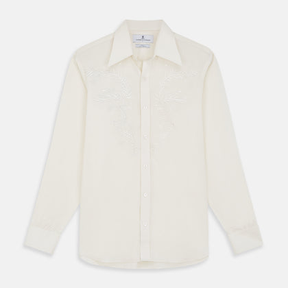 Cream Silk Long Point Embroidered Eamon Shirt