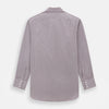 View 3 of product The Turnbull & Asser Burgundy Micro Shadow Check Mayfair Shirt features long sleeves, a classic collar, and white buttons. In light red and white shades, this button-up is perfect for formal wear and is shown laid flat against a white background.