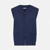 Navy Fine Merino V-Neck Sleeveless Cardigan